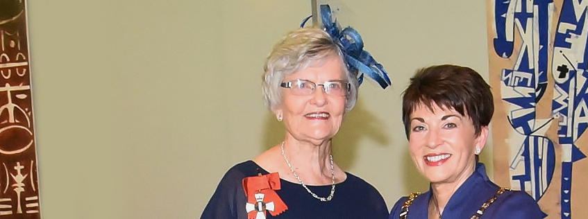 Dame Peggy (left) with former Governor-General Dame Patsy Reddy at her Investiture Ceremony in 2017
